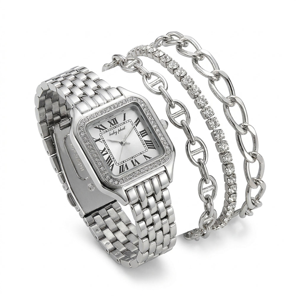 Baby Phat Set De Reloj y Pulseras Silver