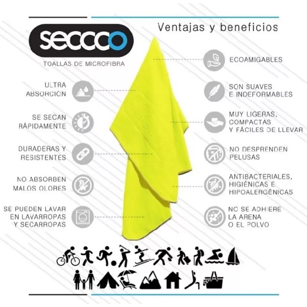 Seccco Toalla de Microfibra Talla L Colores Varios