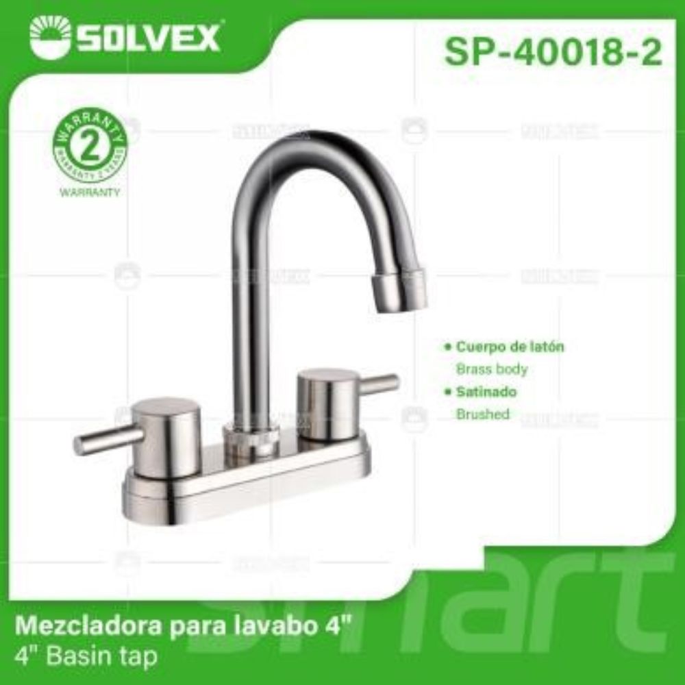 Solvex Grifo Satinado Para Lavamanos De Latón De 4" Manijas De Zinc De 1/4 De Vuelta