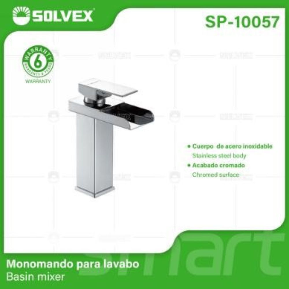 Solvex Smart Grifo Cromado Monomando Para Lavabo Con Diseño Contemporáneo De Caño Tipo Cascada