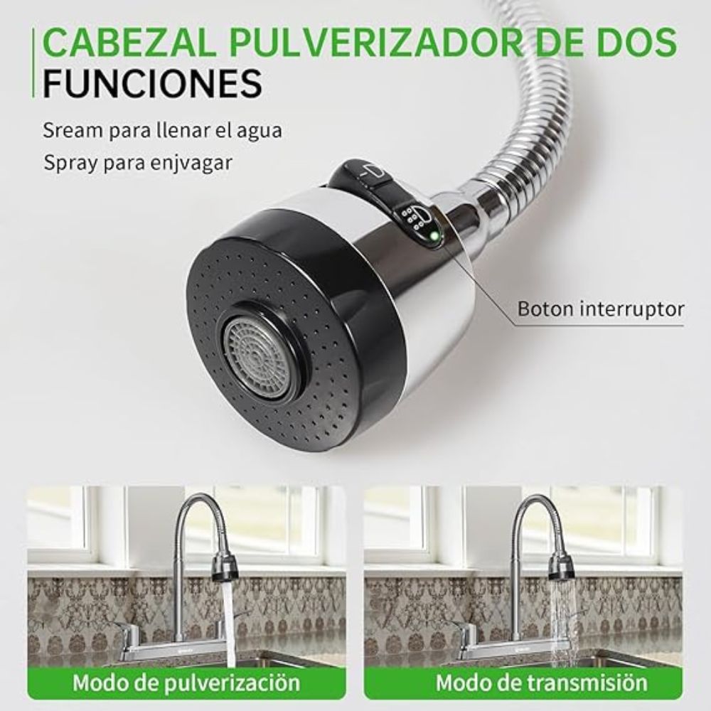 Solvex Smart Grifo Cromado Para Fregadero De Latón De 8" Cuello Flexible 2 Funciones Manijas 1/4 De Vuelta De Plástico