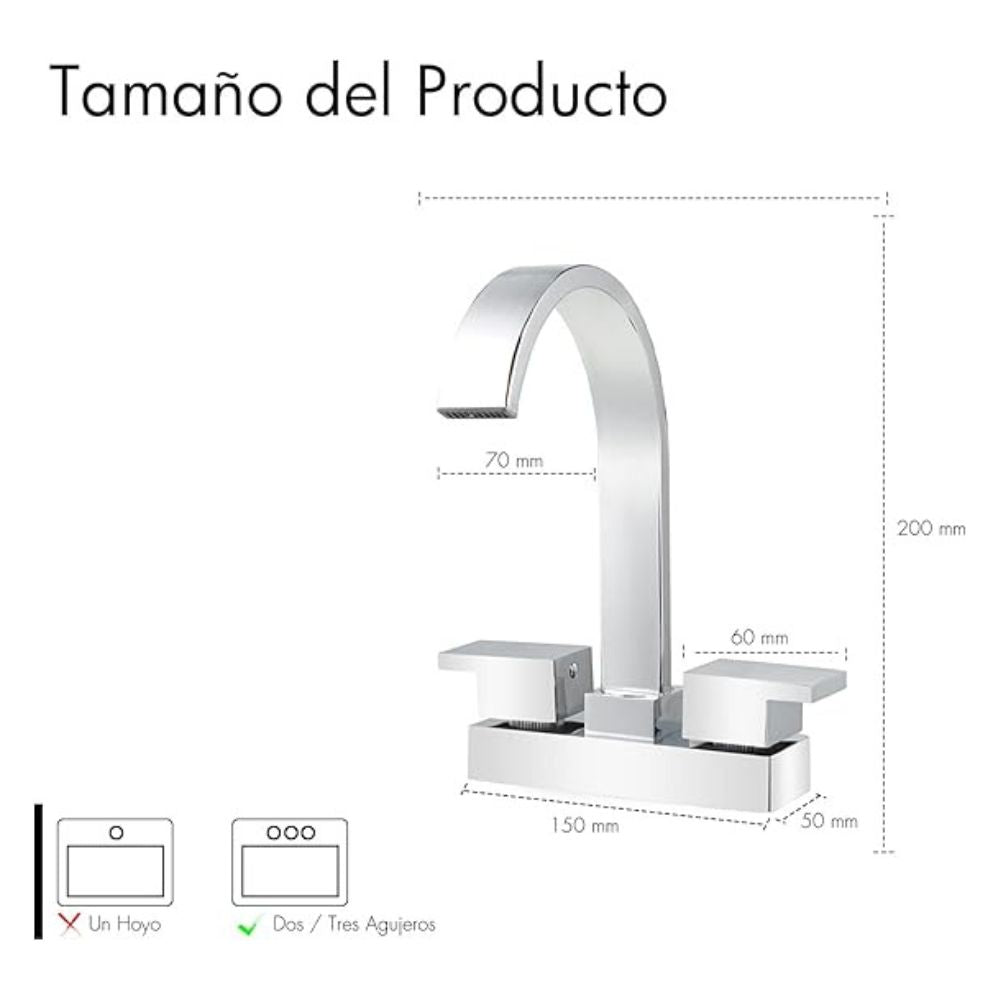 Solvex Grifo Cromado Para Lavamanos Caída En Cascada De Latón De 4" Manijas De Zinc De 1/4 De Vuelta