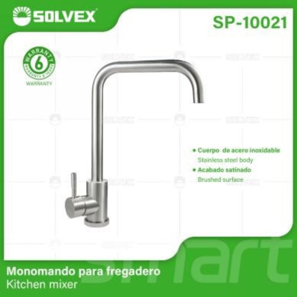 Solvex Smart Grifería Satinada Monomando Para Fregadero Cuello Cuadrado 28cm