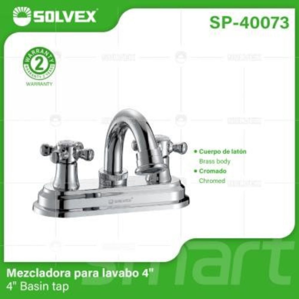 Solvex Grifo Cromado Para Lavamanos De Latón De 4" Cuello Cisne Corto Manijas Cruz Giro Completo De Plástico