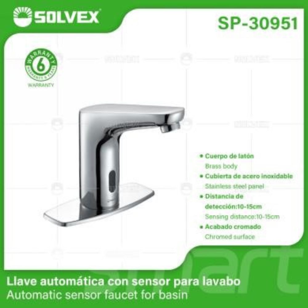 Solvex Smart Grifo Cromado Para Lavamanos Cuello Cuadrado Automático Con Sensor Con Flange Acero Inoxidable