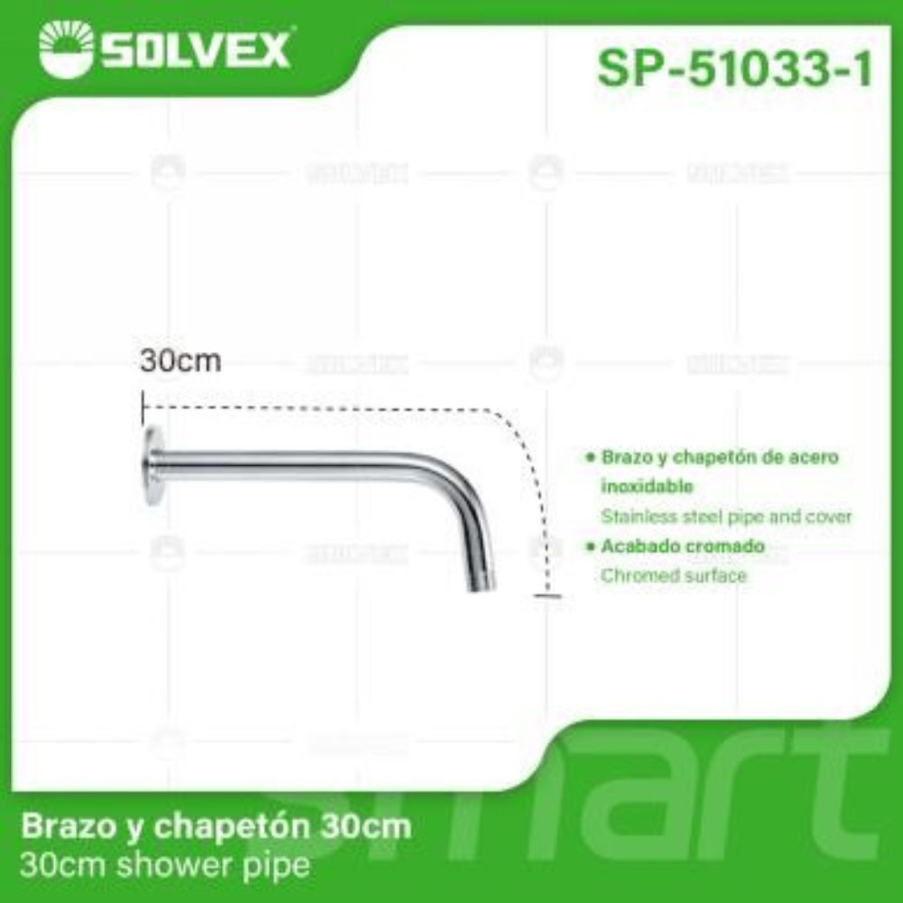 Solvex Smart Brazo Cromado De Ducha y Roseta De Acero Inoxidable 30cm