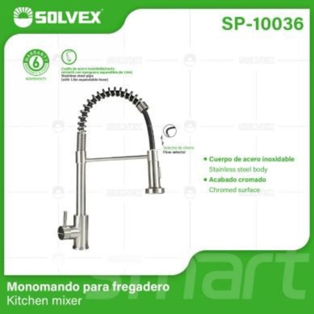 Solvex Smart Grifería Satinada Monomando Para Fregadero Rociador Extraíble Con Manguera Extensible De 1,5m Doble Función