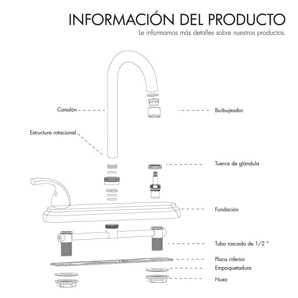 Solvex Smart Grifo Cromado Para Fregadero De Latón De 8" Manijas Cilíndricas 1/4 De Vuelta De Zinc