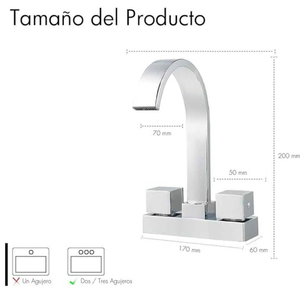 Solvex Smart Grifo Cascada Cromado Para Lavamanos De Latón De 4" Manijas Cuadradas De Zinc De 1/4 De Vuelta
