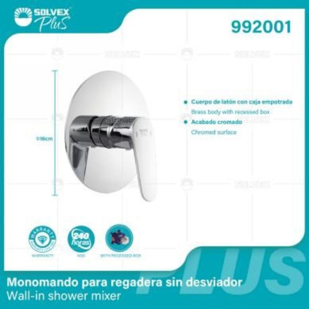 Solvex Plus Grifería Cromada Monomando Redonda Sin Desviador Para Ducha De Pared 16cm