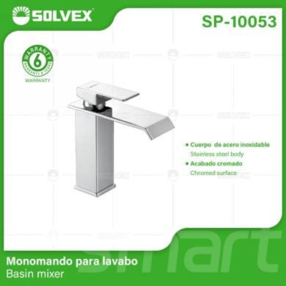 Solvex Smart Grifo Cromado Monomando Para Lavamanos Con Diseño Contemporáneo Y Líneas Rectas
