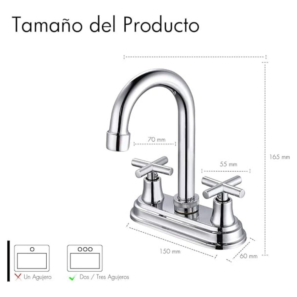 Solvex Grifo Cromado Para Lavamanos De Latón De 4" Manijas Cruz Giro Completo De Zinc