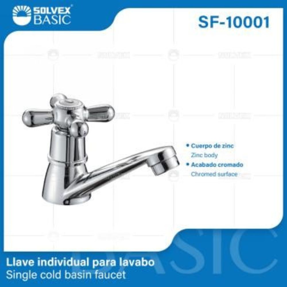 Solvex Llave Cromada Individual De Zinc Para Lavamanos Manilla Cruz De Plástico