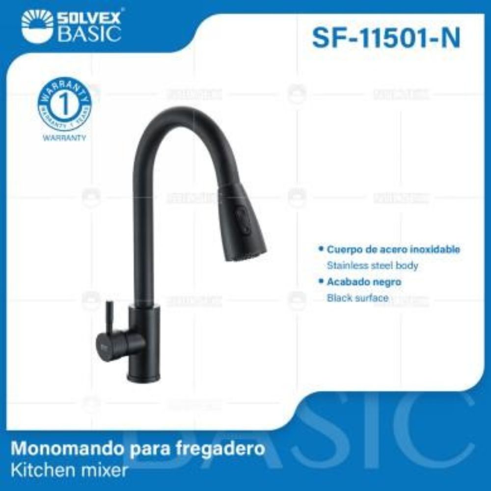 Solvex Basic Grifería Negra Monomando Acero inoxidable 2 funciones Para Fregadero