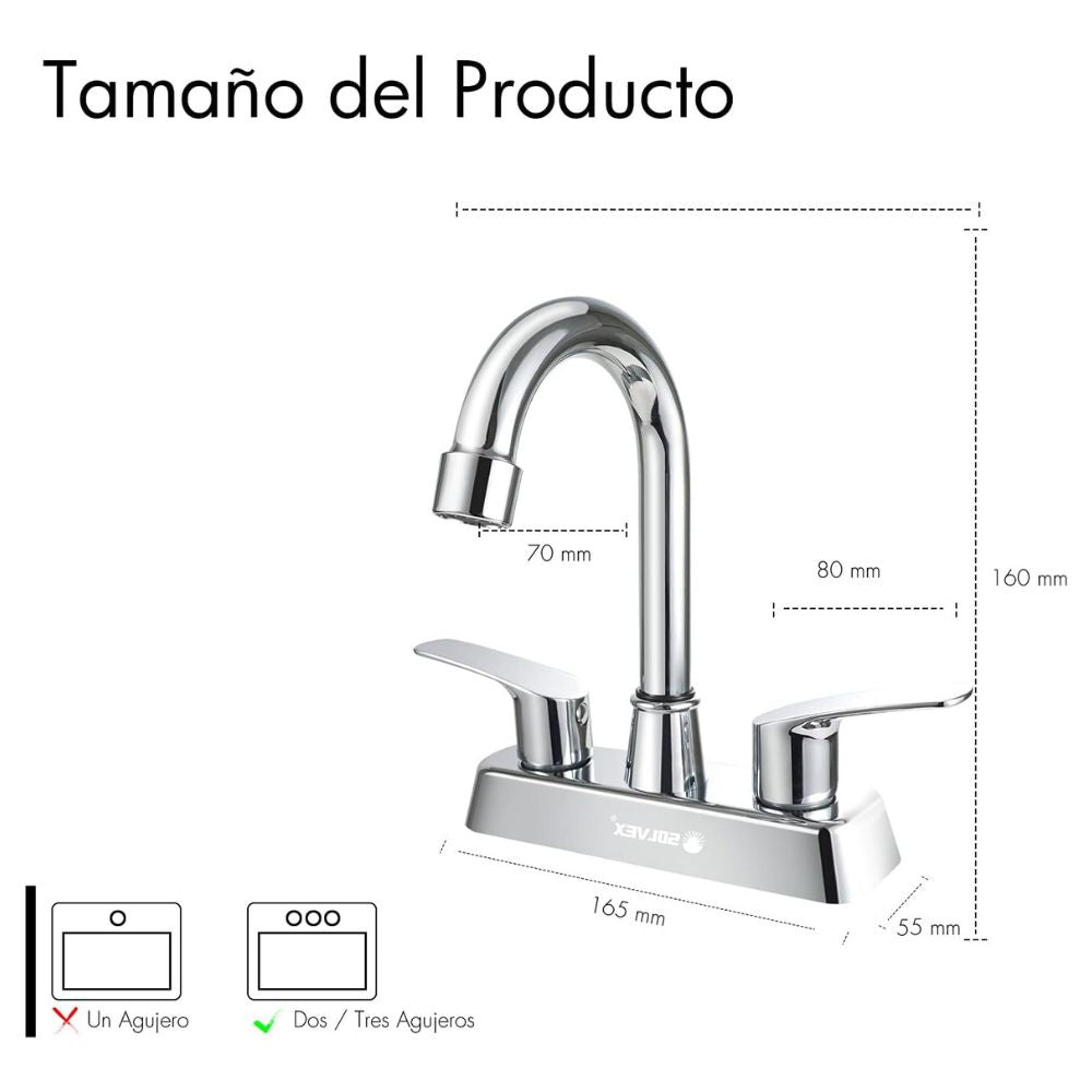 Solvex Grifo Cromado Para Lavamanos De Latón De 4" Manijas 1/4 De Vuelta De Zinc