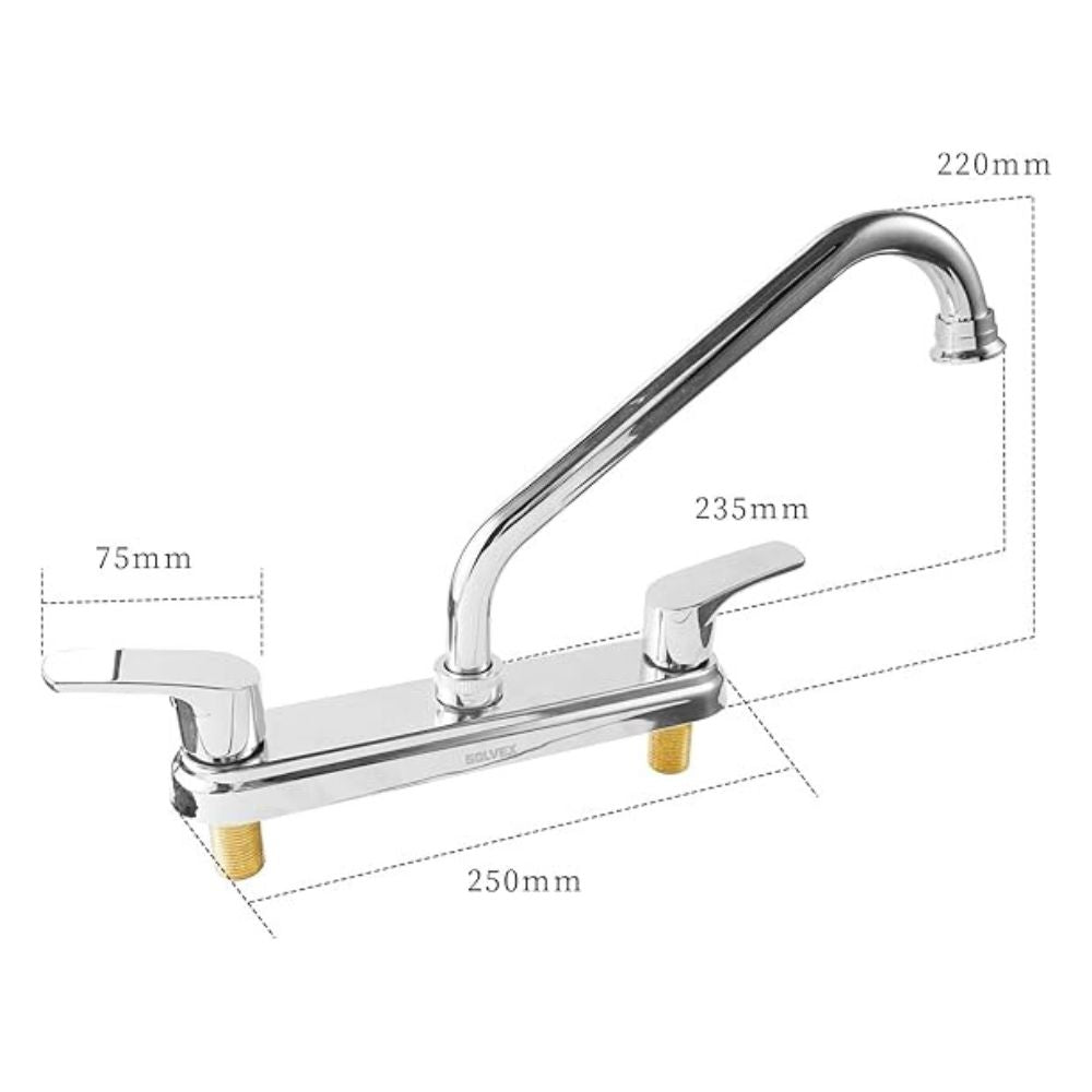 Solvex Smart Grifo Cromado Para Fregadero De Zinc De 8" Cuello Cuadrado Manijas 1/4 De Vuelta De Plástico