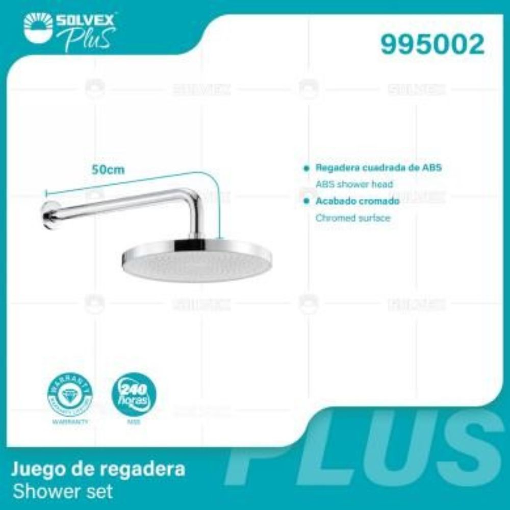 Solvex Plus Juego De Ducha Satinada De 10" Redondo ABS Brazo De 50cm