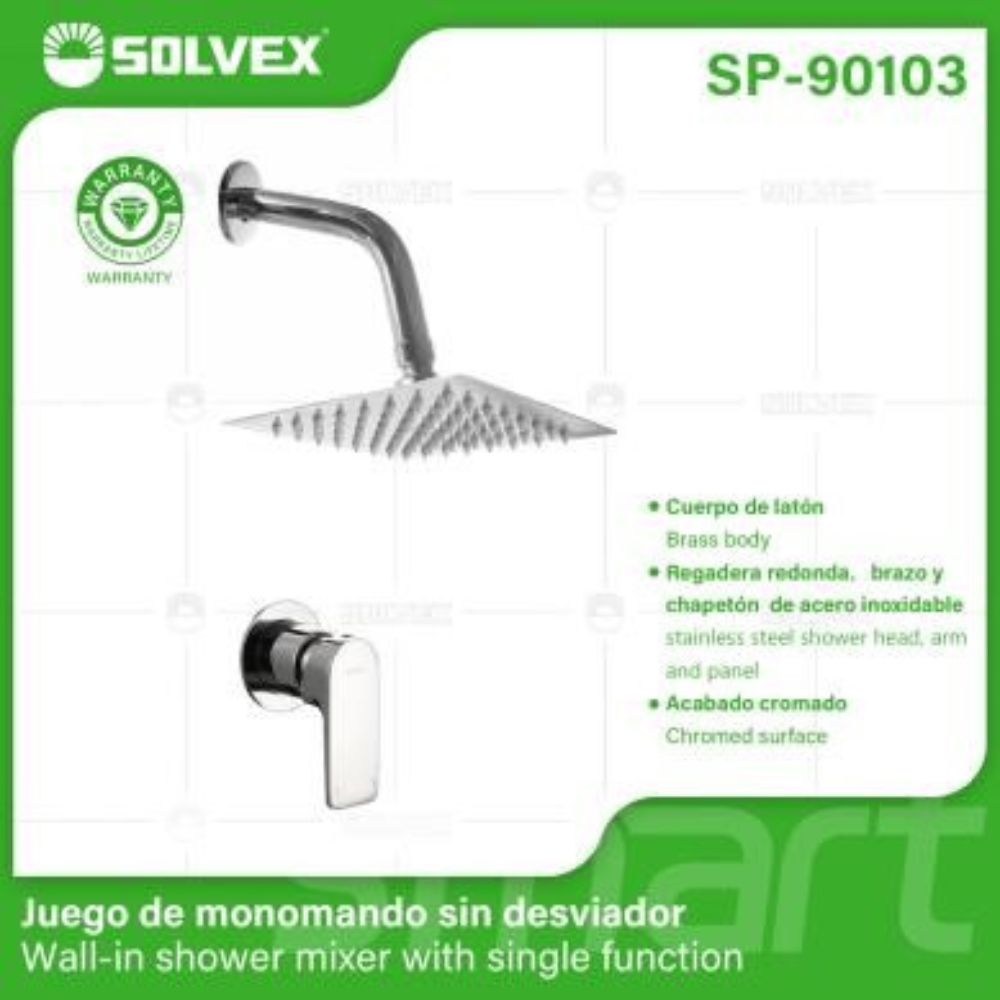 Solvex Juego De Ducha Cuadrada Cromada Con Grifo Monomando Redondo De 6"