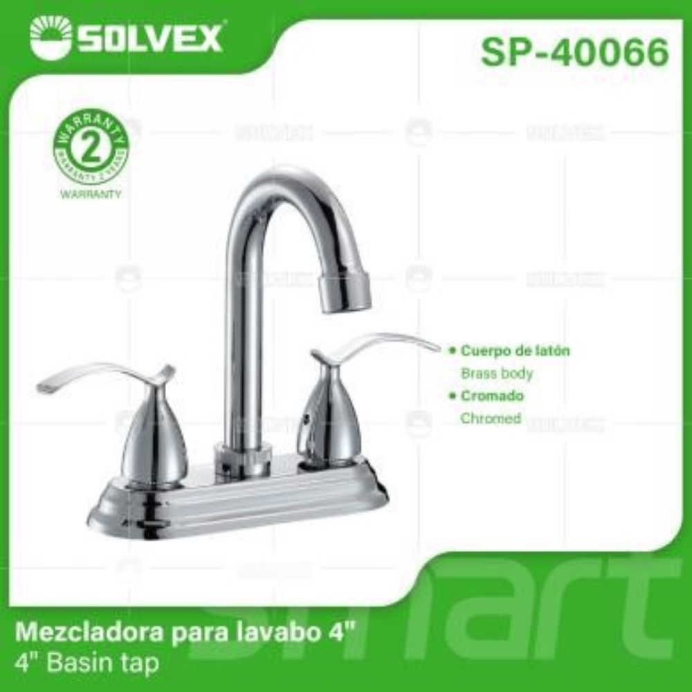 Solvex Grifo Cromado Para Lavamanos De Latón De 4" Manijas 1/4 De Vuelta De Zinc