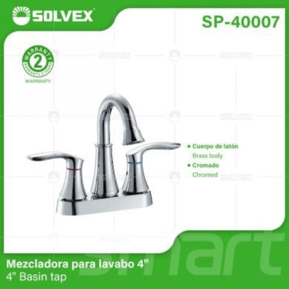 Solvex Smart Grifo Cromado Para Lavamanos De Latón De 4" Manijas Estilo Palanca De Plástico De 1/4 De Vuelta