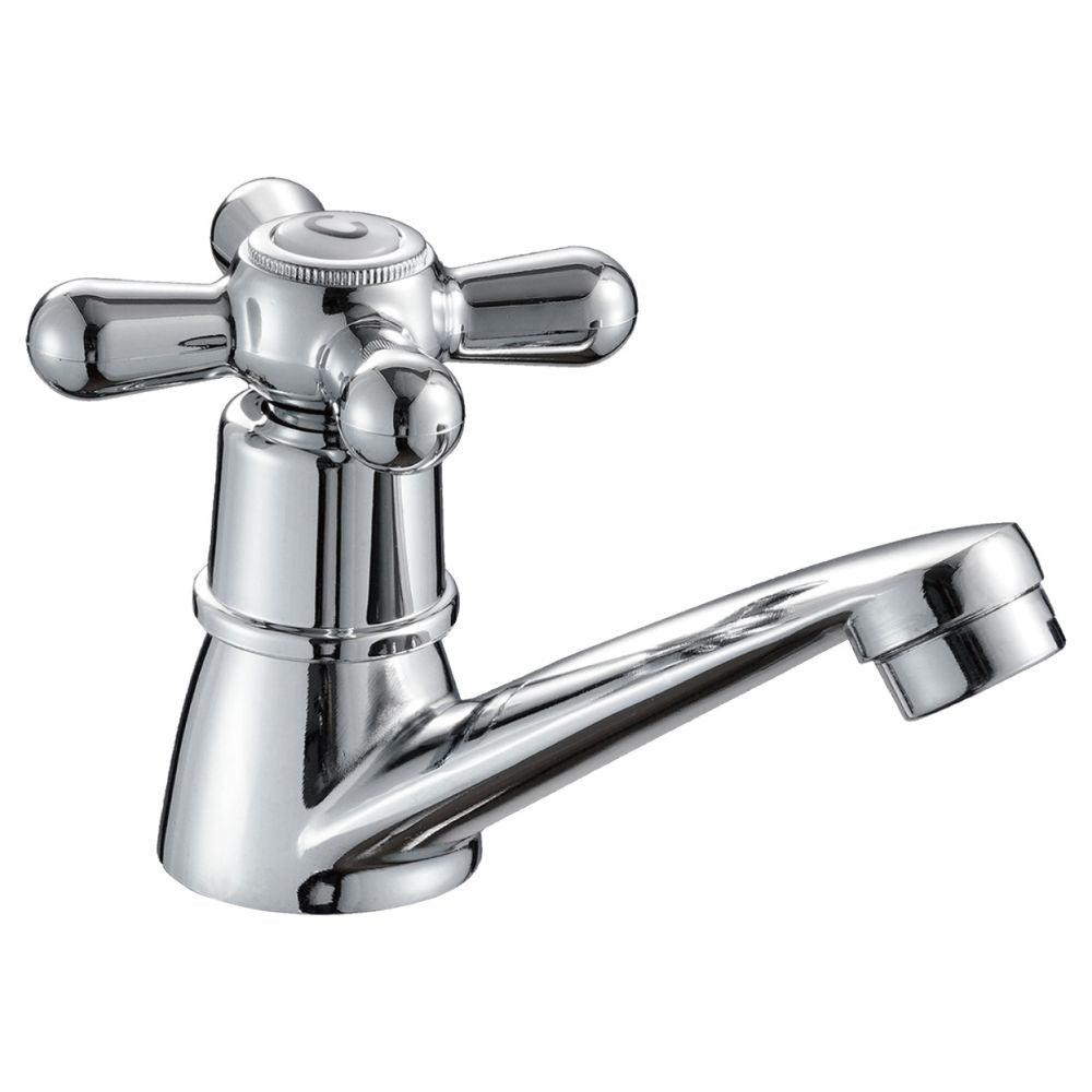 Solvex Llave Cromada Individual De Zinc Para Lavamanos Manilla Cruz De Plástico