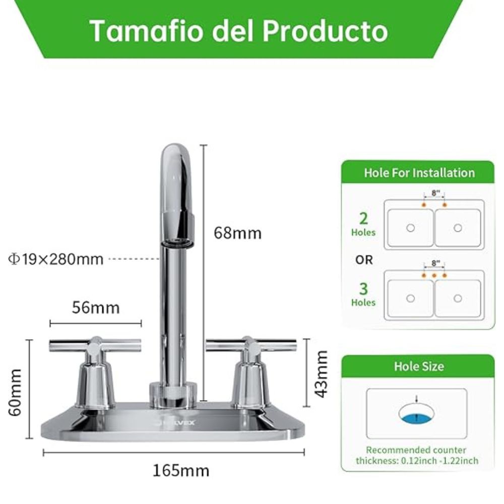Solvex Smart Grifo Cromado Para Lavamanos Cuello Cisne De 4" Manillas Zinc De Giro Completo