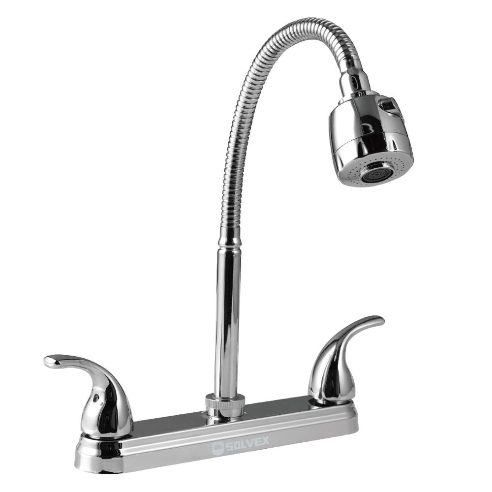 Solvex Smart Grifo Cromado Para Fregadero De Latón Cuello Flexible De 8" 2 Funciones
