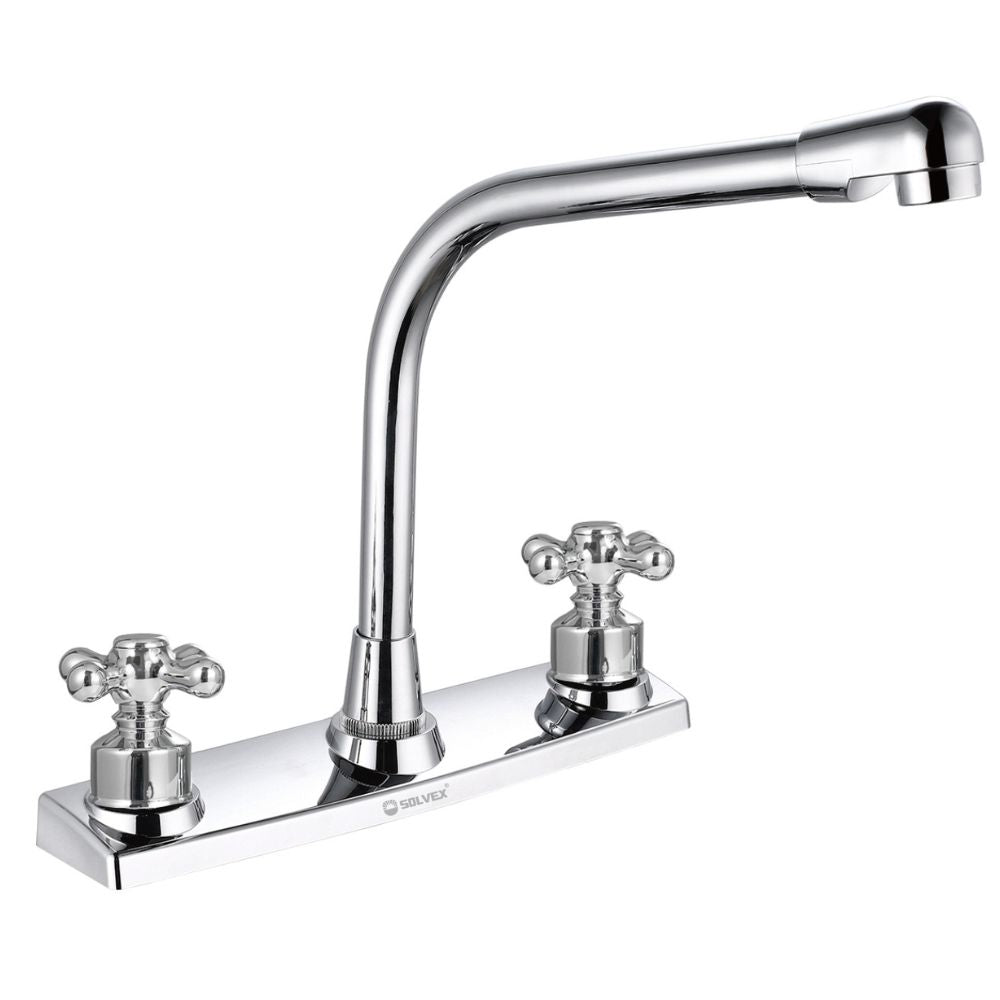 Solvex Smart Grifo Cromado Para Fregadero De Latón De 8" Cuello Recto Manijas Cruz Giro Completo De Zinc