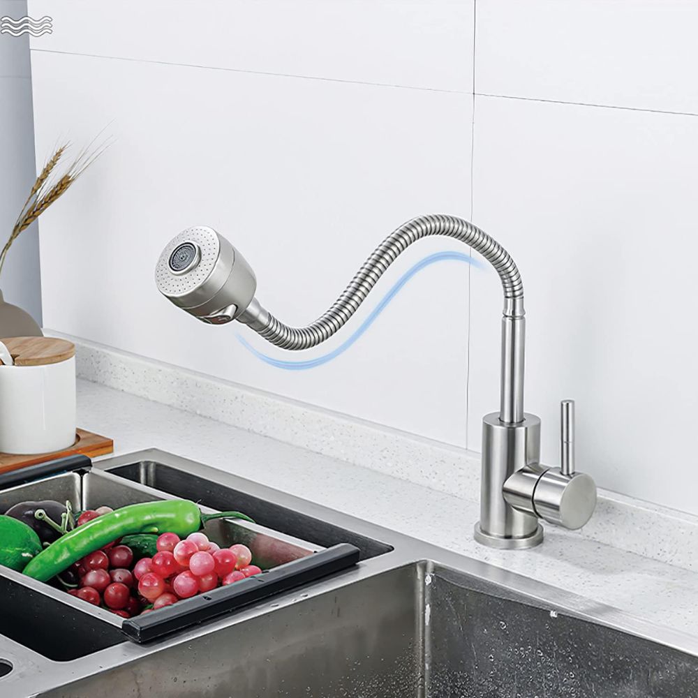 Solvex Smart Grifería Satinada Monomando Para Fregadero Cuello Flexible Con 2 Funciones