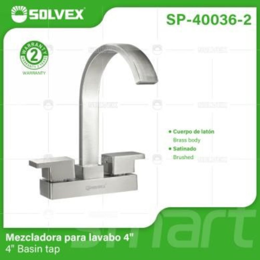 Solvex Grifo Satinado Para Lavamanos Caída En Cascada De Latón De 4" Manijas De Zinc De 1/4 De Vuelta
