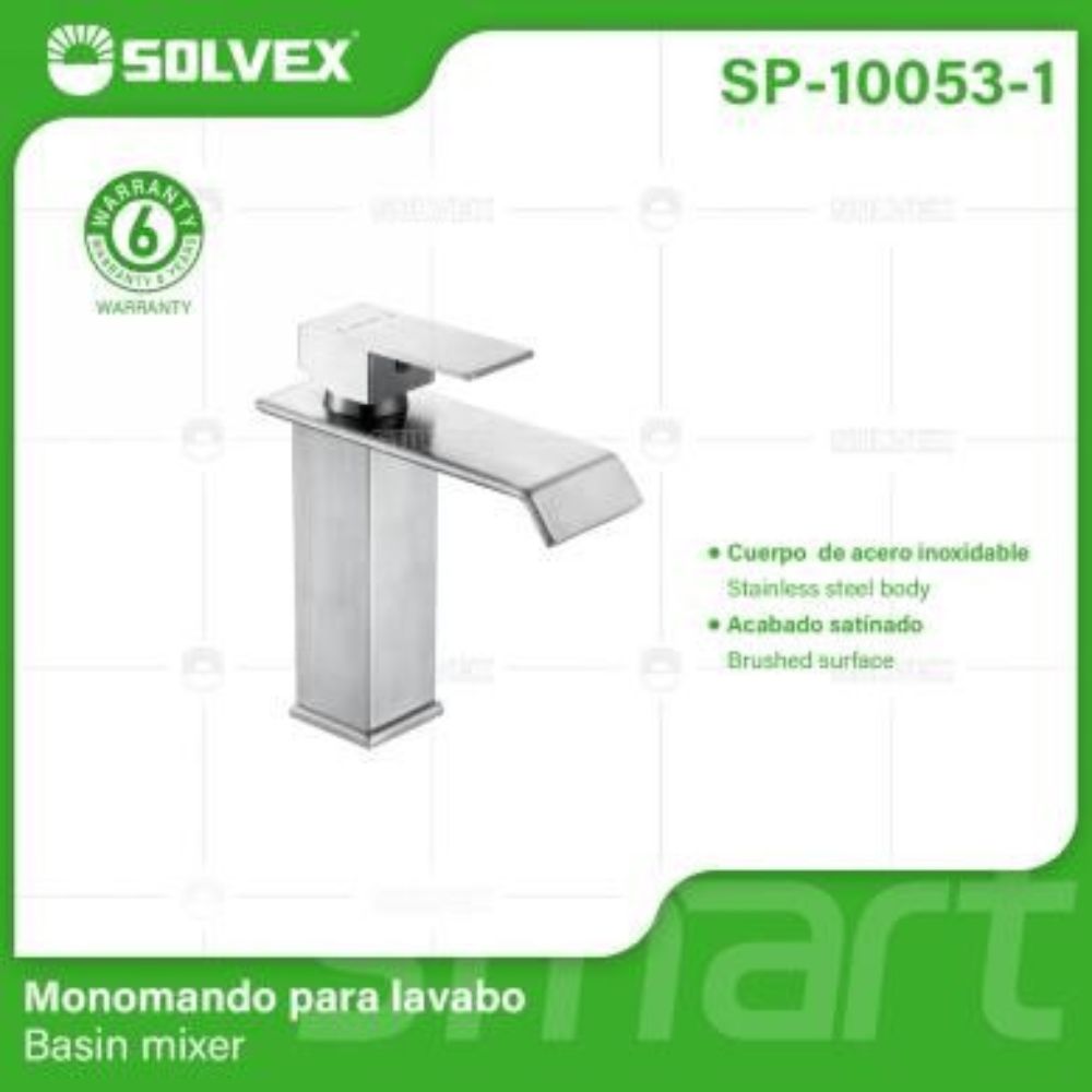 Solvex Smart Grifo Satinado Monomando Para Lavamanos Con Diseño Contemporáneo Y Líneas Rectas