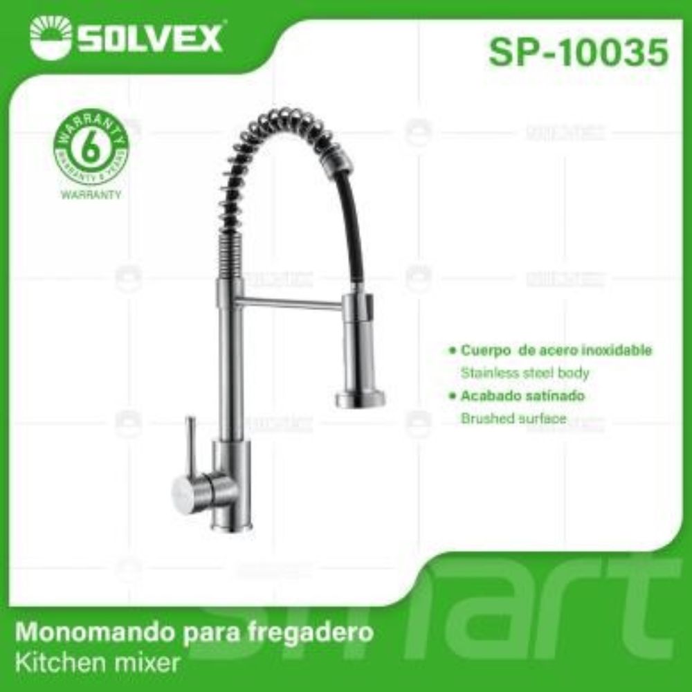 Solvex Smart Grifería Satinada Monomando Para Fregadero Con Rociador Extraible y Doble Función