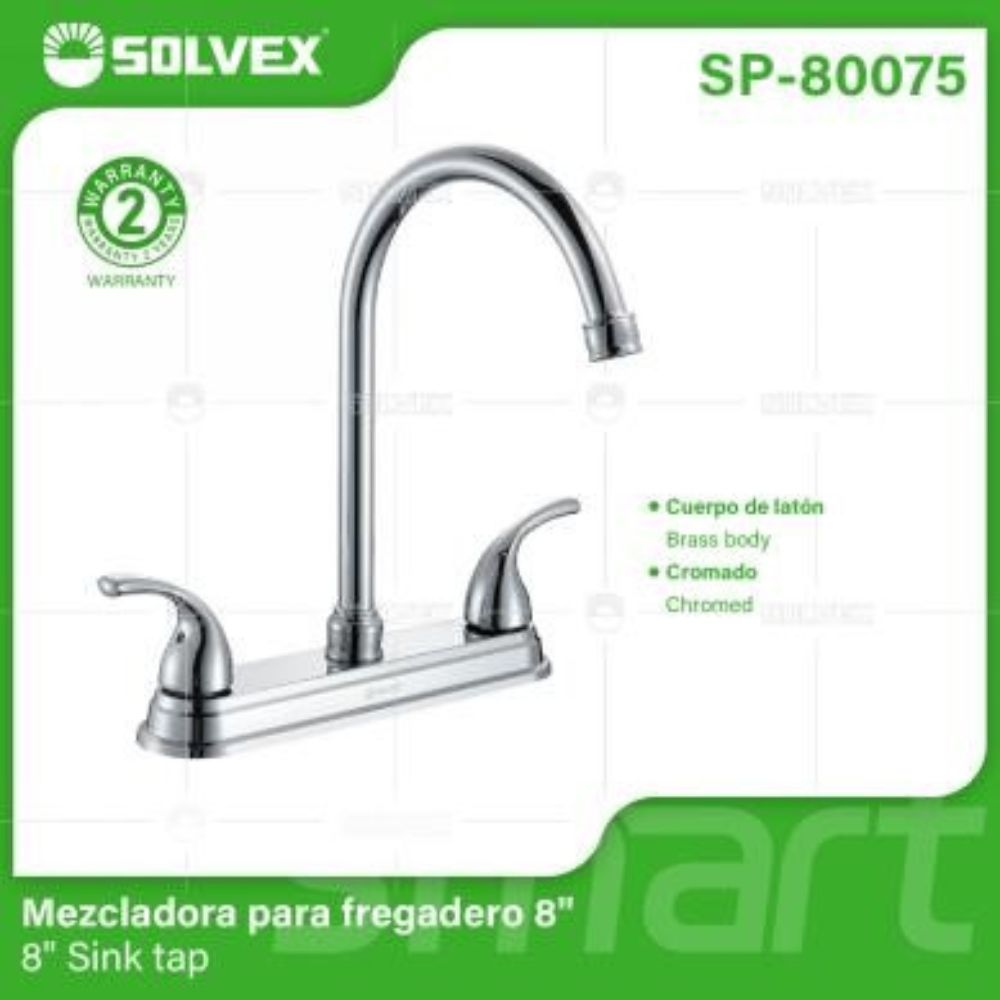 Solvex Smart Grifo Cromado Para Fregadero De Latón De 8" Manijas Cilíndricas 1/4 De Vuelta De Zinc
