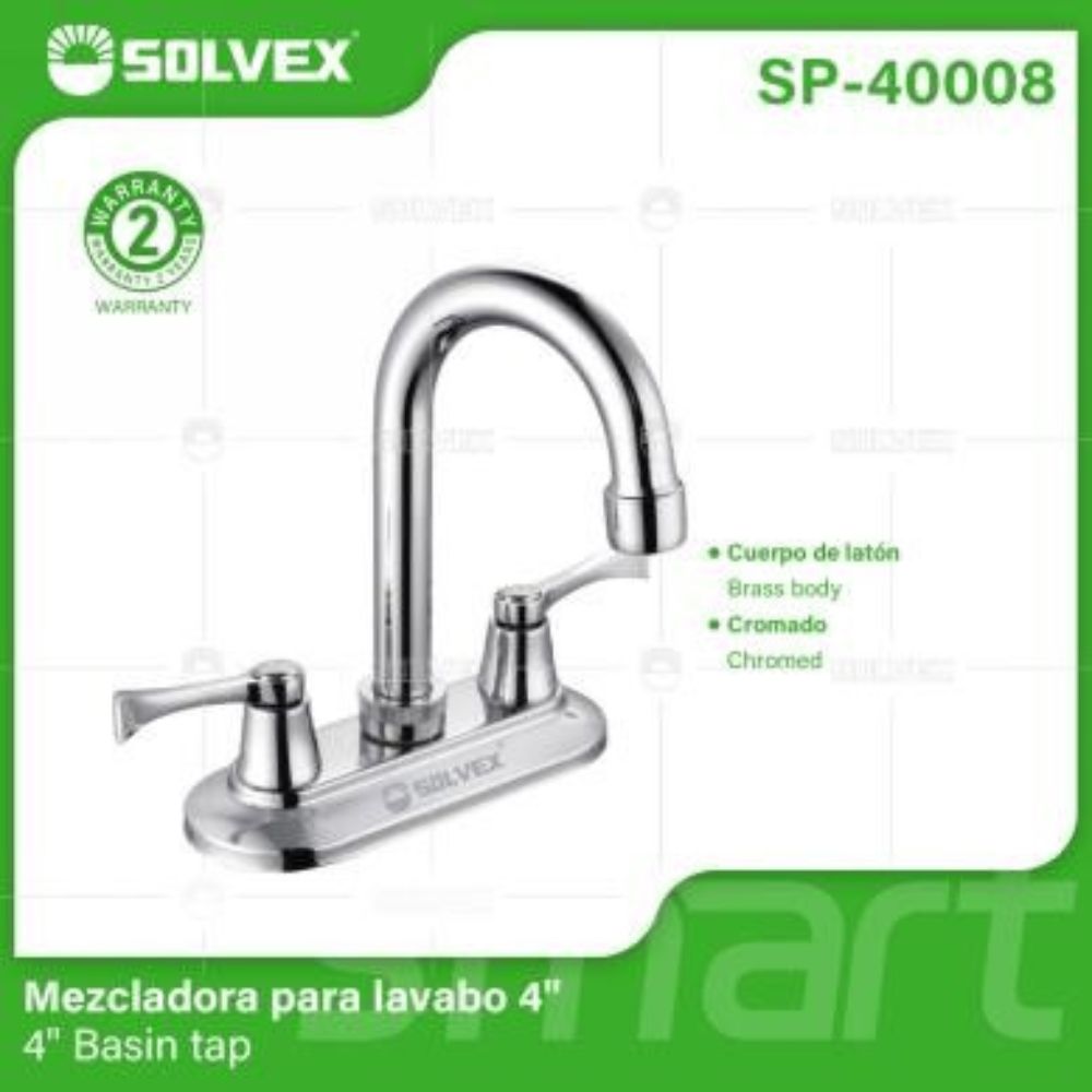 Solvex Smart Grifo Cromado Para Lavamanos De Latón De 4" Manijas De Zinc De 1/4 De Vuelta