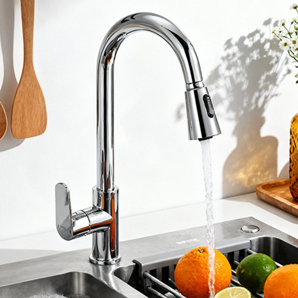 Solvex Grifería Cromada Monomando Cuello Cisne Con Cabezal De 3 Funciones Para Fregadero 41,5cm