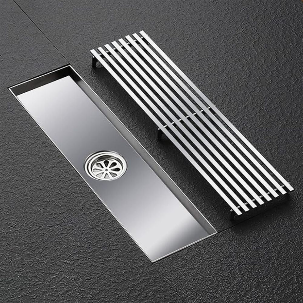 Solvex Smart Desagüe Satinado Para Piso En Acero Inoxidable Antiolor Rectangular De 8x30cm