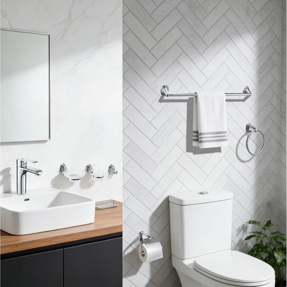 Solvex Smart Juego Cromado De Accesorios De Baño En Zinc y Acero Inoxidable 6 piezas