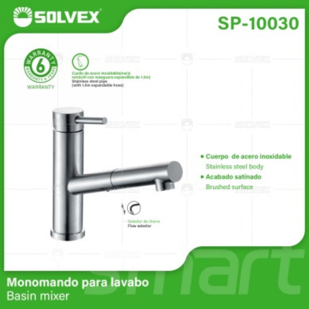 Solvex Smart Grifería Satinada De Lavamanos Con Manguera Extensible De 1,5m