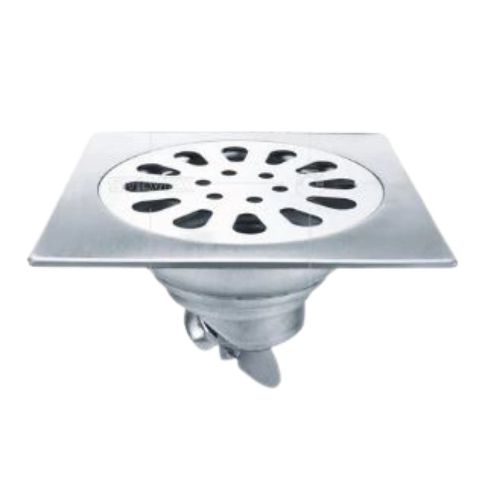 Solvex Smart Desagüe Satinado Para Piso En Acero Inoxidable Rejilla Redonda Sobre Base Cuadrada De 10x10cm