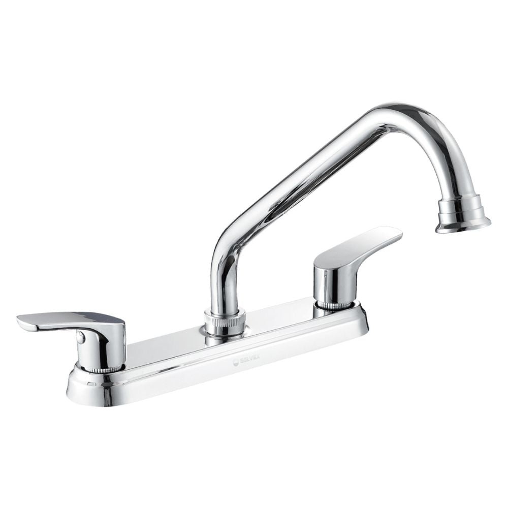 Solvex Smart Grifo Cromado Para Fregadero De Zinc De 8" Cuello Cuadrado Manijas 1/4 De Vuelta De Plástico