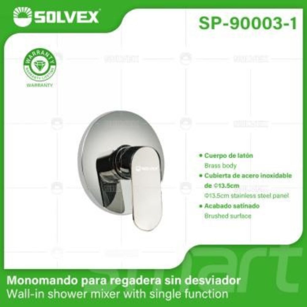 Solvex Smart Grifería Satinada Monomando Redonda Sin Desviador Para Ducha De Pared