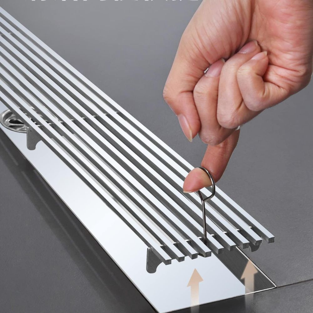 Solvex Smart Desagüe Satinado Para Piso En Acero Inoxidable Antiolor Rectangular De 8x30cm