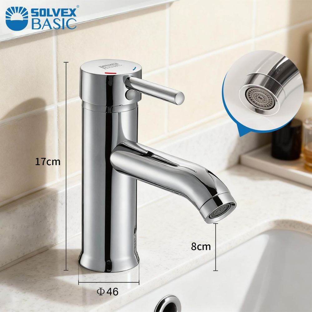 Solvex Basic Grifería Satinada Monomando De Acero Inoxidable Para Lavamanos Mango Tipo Palanca De Zinc 17cm