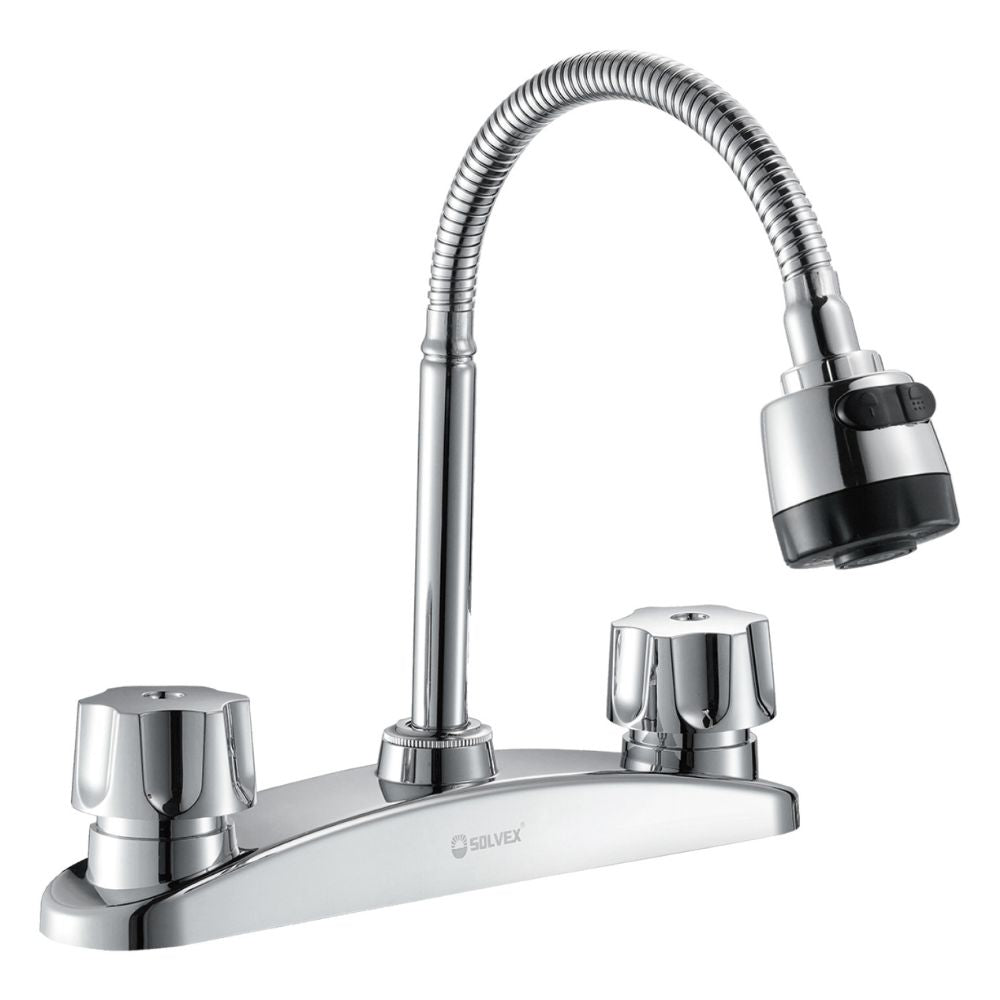 Solvex Smart Grifo Cromado Para Fregadero De Acero Inoxidable Cuello Flexible De 8" 2 Funciones