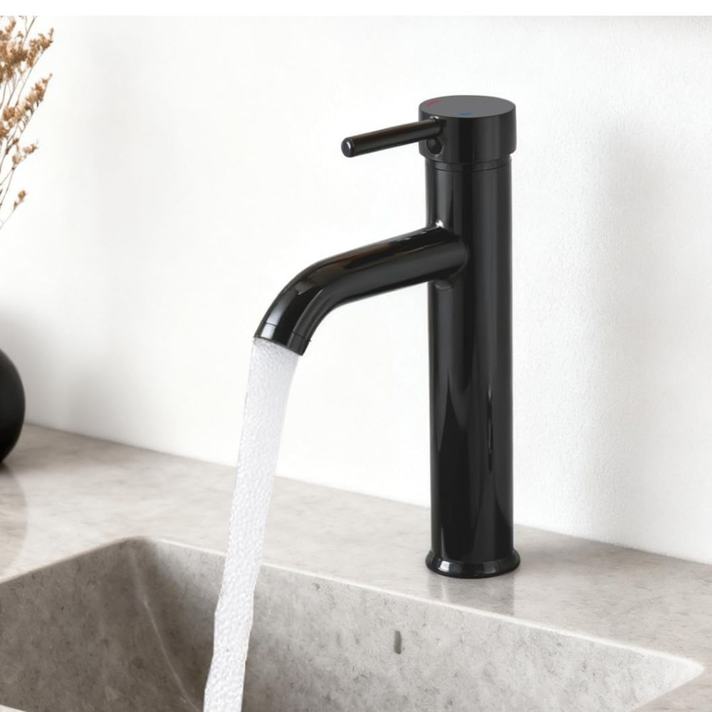 Solvex Basic Grifería Negra Monomando De Acero Inoxidable Para Lavamanos Mango Tipo Palanca De Zinc 29Cm
