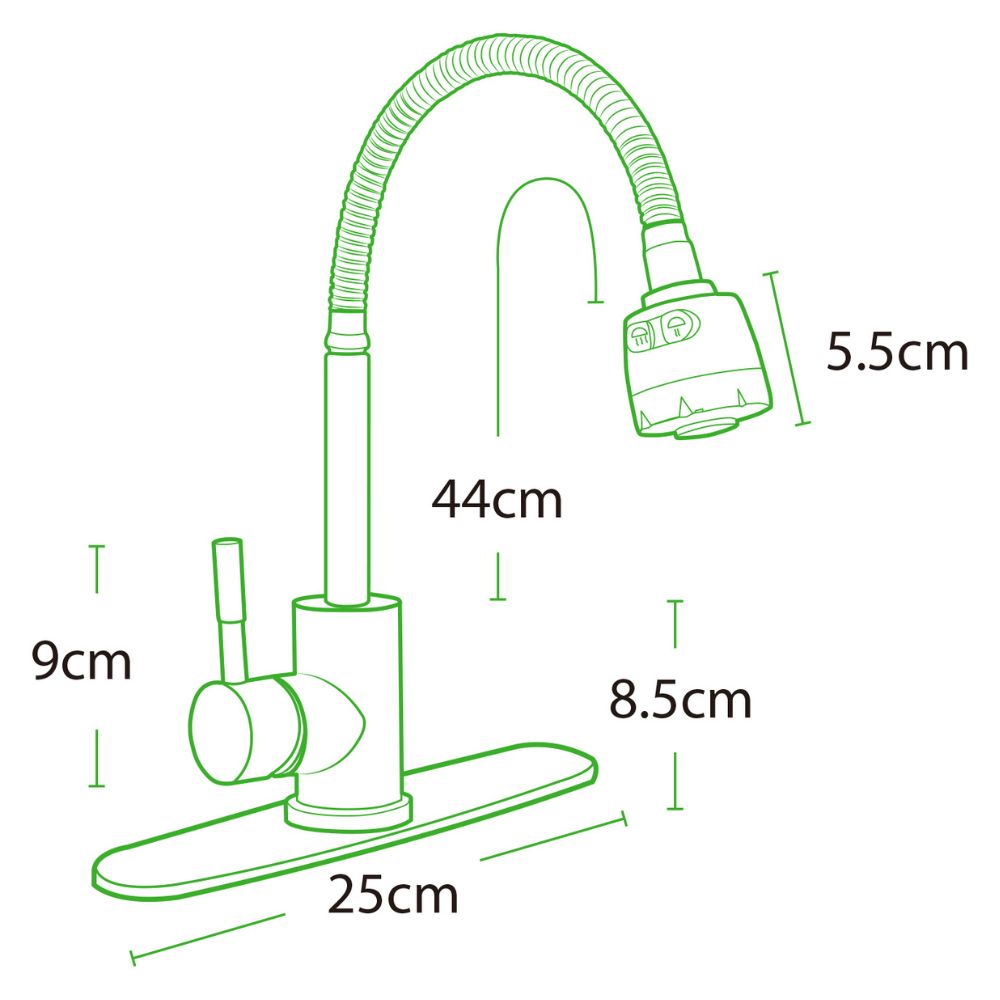 Solvex Smart Grifería Satinada Monomando Para Fregadero Con Flange Acero Inoxidable De 10" Y Cuello Flexible 2 Funciones