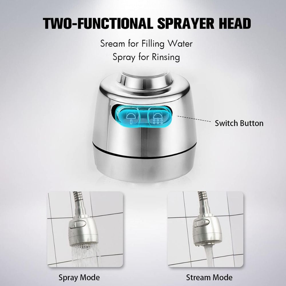 Solvex Smart Grifería Satinada Monomando Para Fregadero Con Flange Acero Inoxidable De 10" Y Cuello Flexible 2 Funciones