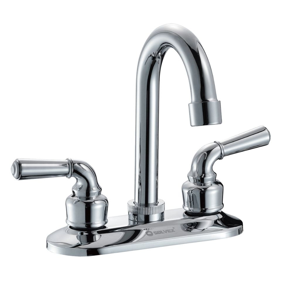 Solvex Smart Grifo Cromado Para Lavamanos Cuello Cisne De 4" Manillas Zinc De 1/4 De Vuelta