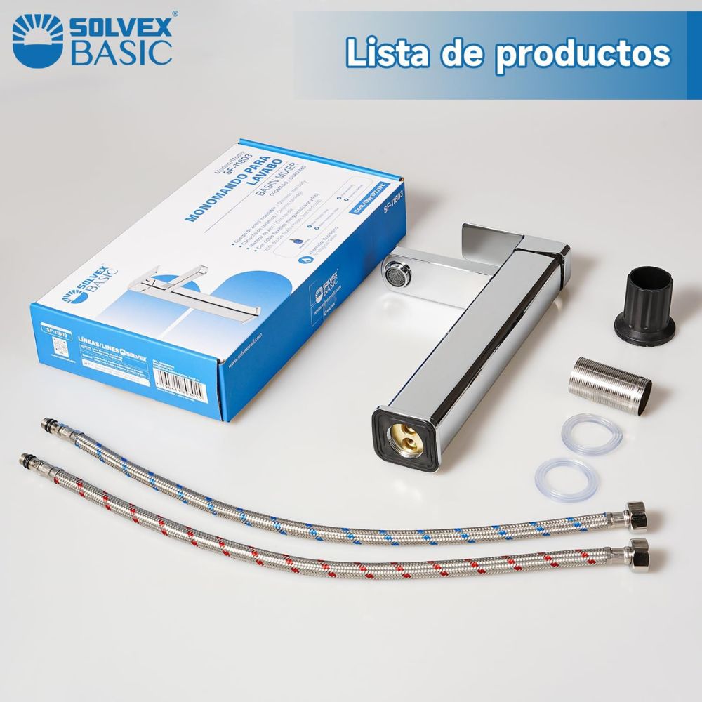 Solvex Basic Grifería Cromada Cuadrada Monomando De Acero Inoxidable Para Lavamanos Mango De Zinc 29cm