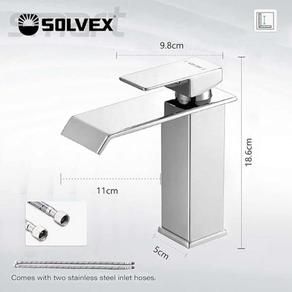 Solvex Smart Grifo Satinado Monomando Para Lavamanos Con Diseño Contemporáneo Y Líneas Rectas